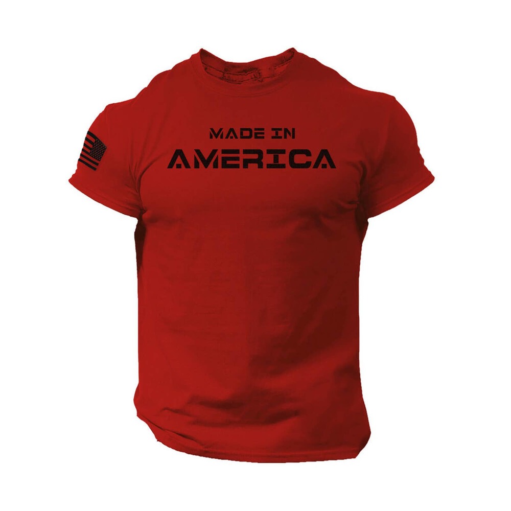 Made in America T Shirt USA Flag Military Patriotic Tee - Red Medium